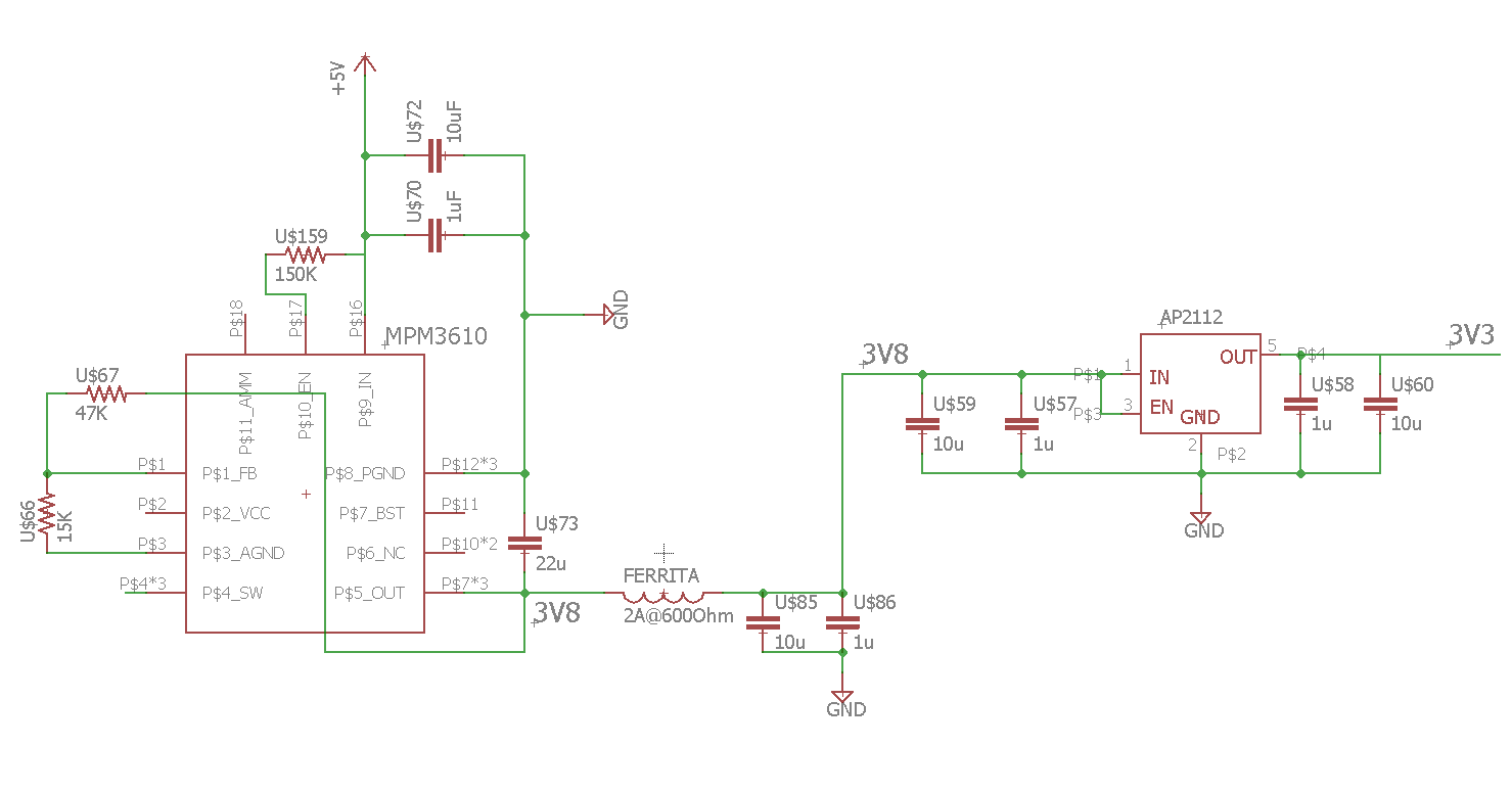 Circuito MPM3610 y AP2112